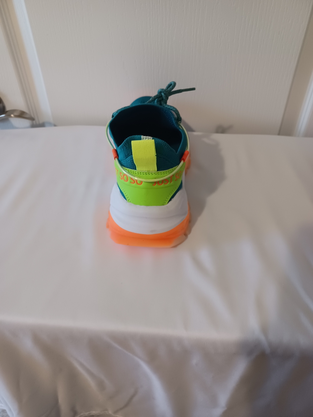 Amazon Teal Athletic Sneakers with Neon Orange and Yellow Accents - Picture 11 of 15